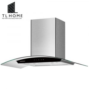 Máy hút mùi kính cong, mặt kính đen có đèn Led, lưới lọc Inox, khử mùi than hoạt tính Điều khiển cảm ứng 3 cấp độ