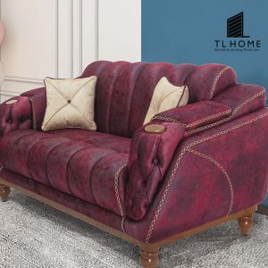 Sofa băng Tân cổ điển khung gỗ sồi bọc da thật