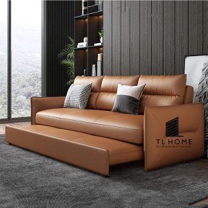 Sofa Giường Tân cổ điển khung gỗ sồi bọc da thật