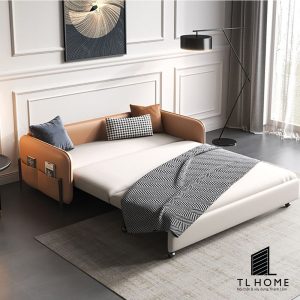 Sofa giường Tân cổ điển khung gỗ sồi bọc vải thô