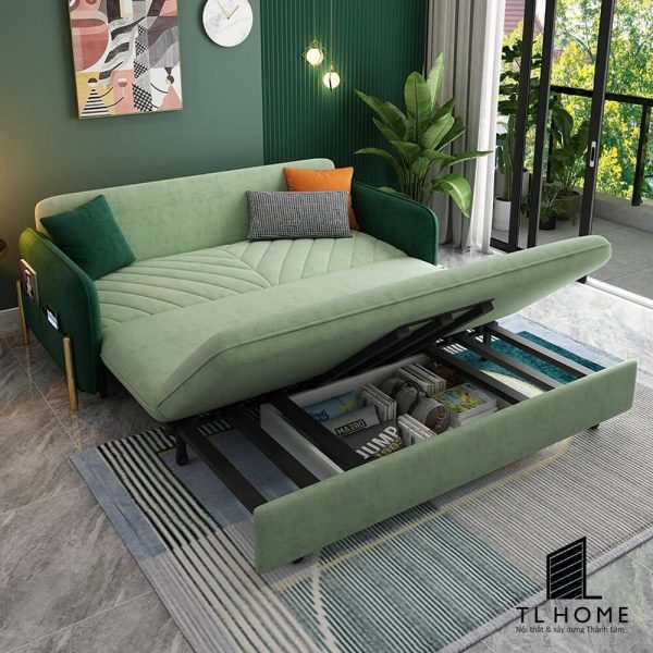 Sofa giường Tân cổ điển khung inox bọc vải thô