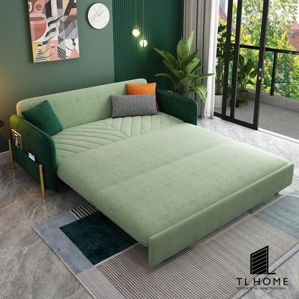 Sofa giường Tân cổ điển khung inox bọc vải thô