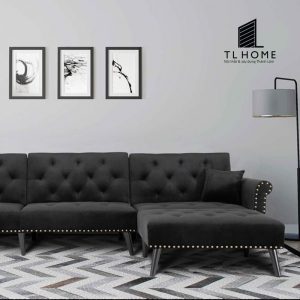 Sofa góc Tân cổ điển khung gỗ sồi bọc vải thô