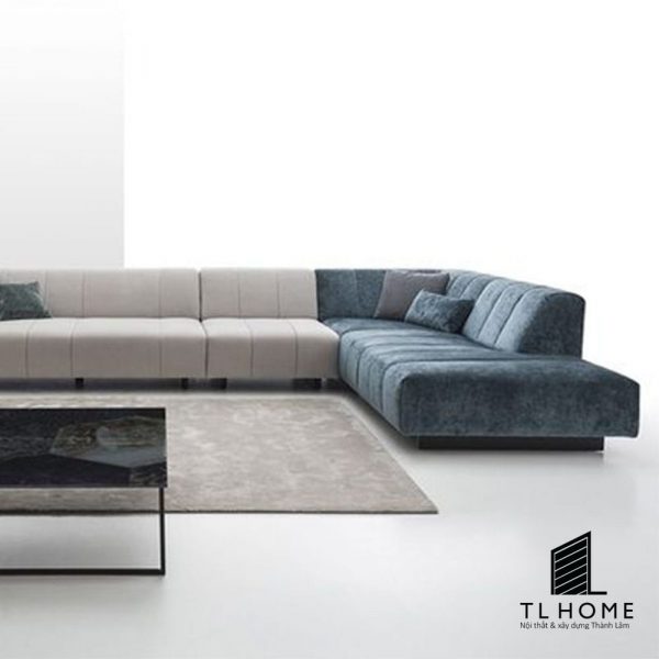 Sofa góc Tân cổ điển khung inox bọc vải nhung