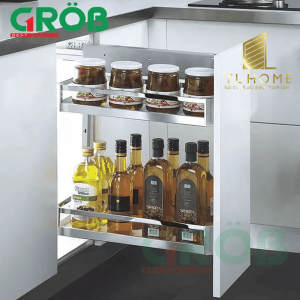 Giá đựng gia vị chai lọ nan dẹt inox sus304 gắn cánh ray giảm chấn cao cấp